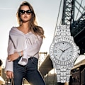 Miniatyrbilde 2 av 4: Kvinne klokke for morsdag påske trend full av burst luksus diamant sett digital skala tid dame klokke legering stål stropp dame