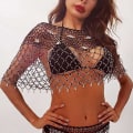Pikkukuva 3 / 5: Seksikäs mesh-bikni uimapukukangas musta kalanverkko timanttikivi ranta peitot ontto ulos sato paita festivaali vartaloketjut peite  Musta