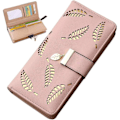 Miniatyrbillede 1 af 5: Pink Læder Lang Pung, Sød Dame Lang Pung Pung Dame Mode Lang Pung Dame Pung Clutch Etui Blad Vedhæng Mønt Lynlås Lang Pung