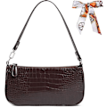 Miniatyrbild 1 av 5: Läder axelväska för kvinnor, Mini handväska med krokodil liten crossbody väska Klassisk för kvinnor 90-talets miniväskor med kedja Brown