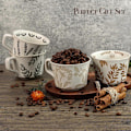 Miniatyrbilde 5 av 5: SBSG Keramisk Kaffekopp, 35 cl Nyhet Unik Tekopp med Stort Håndtak, Steinware Kopp for Te Mokka Latte Cappuccino Espresso (1 Pakke, Blad)