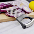 Miniatyrbillede 4 af 6: Rustfrit stålløg holder frugt grøntsager kød tomat skærer skærer skræller chopper, rustfrit stål skæring køkken gadget