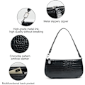 Miniatyrbild 3 av 5: Läder axelväska för kvinnor, Mini handväska med krokodil liten crossbody väska Klassisk för kvinnor 90-talets miniväskor med kedja Black