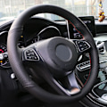 Miniatyrbild 3 av 6: DIY läderstyrstäcke med handsydda sömmar för Mazda 3 Axela 2008-2013 Mazda CX-7 CX7 2010-2016 Mazda 5 2011-2013 black