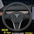 Miniatyrbild 1 av 6: Rattstyrningsöverdrag i äkta nappa-läder för Tesla Model 3 Y 2019 2020 2021, 4 årstider, 36-39 cm diameter, bilinteriörtillbehör 38 O NM FL