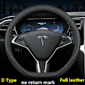 Miniatyrbild 5 av 6: Rattstyrningsöverdrag i äkta nappa-läder för Tesla Model 3 Y 2019 2020 2021, 4 årstider, 36-39 cm diameter, bilinteriörtillbehör 38 O Black WH
