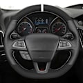 Miniatyrbild 1 av 6: Svart äkta läder mocka rattöverdrag biltillbehör för Ford Focus (RS | ST | ST-Line) 2015-2018 Kuga Ecosport