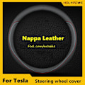 Miniatyrbild 2 av 6: Rattstyrningsöverdrag i äkta nappa-läder för Tesla Model 3 Y 2019 2020 2021, 4 årstider, 36-39 cm diameter, bilinteriörtillbehör 38 O WM FL
