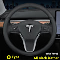 Miniatyrbild 6 av 6: Rattstyrningsöverdrag i äkta nappa-läder för Tesla Model 3 Y 2019 2020 2021, 4 årstider, 36-39 cm diameter, bilinteriörtillbehör 38 O NM FL