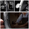 Miniatyrbild 4 av 6: DIY handsydd rattöverdrag i svart mikrofiberläder för Honda Civic Civic 9 2012-2015