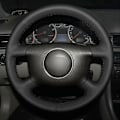Miniatyrbild 2 av 6: Handsydd svart PU konstläder rattöverdrag för Audi A4 1998 A6 1999-2004 A8 A8 L 1998-2001 Allroad 2001