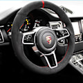 Miniatyrbild 1 av 6: Handsydd rattöverdrag i svart kolfibermocka med halkfritt grepp för Porsche Taycan Cayenne Macan Panamera 718 911 style 1