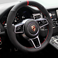 Miniatyrbild 3 av 6: Handsydd rattöverdrag i svart kolfibermocka med halkfritt grepp för Porsche Taycan Cayenne Macan Panamera 718 911 style 3