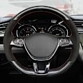 Miniatyrbild 6 av 6: Handsydd mjuk svart kolfiber svart mocka rattöverdrag för Volkswagen Golf 7 MK7 Passat B8 style 4