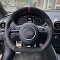 Miniatyrbild 3 av 6: Svart mocka kolfiber läder rattöverdrag rattfläta för Audi A5 A7 RS7 S7 SQ5 S6 S5 RS5 S4 RS4 S3 2012-2018 Style 4