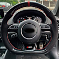 Miniatyrbild 2 av 6: Svart mocka kolfiber läder rattöverdrag rattfläta för Audi A5 A7 RS7 S7 SQ5 S6 S5 RS5 S4 RS4 S3 2012-2018 Style 4