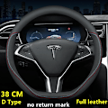 Miniatyrbild 1 av 6: Rattstyrningsöverdrag i äkta nappa-läder för Tesla Model 3 Y 2019 2020 2021, 4 årstider, 36-39 cm diameter, bilinteriörtillbehör 38 D NM FL(.217)