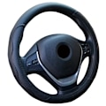 Miniatyrbild 1 av 6: Universal 38cm/15\" diameter PU-läder rattöverdrag halkfri slitstarkt rattöverdrag black