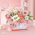 Miniatyrbild 5 av 6: Loz nya rosa rosbukett modellbyggstenar lila blomma luminescens passar presentask tegelstenar pojkar flickor julklappar present Pink with box
