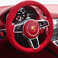 Miniatyrbild 1 av 6: Handsydd rattöverdrag i svart kolfibermocka med halkfritt grepp för Porsche Taycan Cayenne Macan Panamera 718 911 style 5