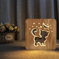 Miniatyrbild 1 av 4: Led Trä Nattlampor För Sovrum Bordslampa Med 3D Husdjurskatt Usb Lampskärm - Muesdeit 3041