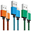 Pikkukuva 1 / 5: IPhone-latauskaapeli 2m 3 kpl Pitkä iPhone-latauskaapeli Värillinen punottu iPhone Lightning -kaapeli Nopea USB iPhone-latauskaapeli yhteensopiva