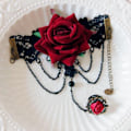 Miniatyrbilde 3 av 5: Gotisk blonderarmbånd med finger ring rose blomst slave armbånd Lolita fest sele håndkjede for kvinner brud jenter