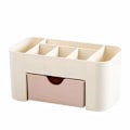 Miniatyrbillede 1 af 5: Plastisk kosmetisk arrangør makeup bordplade display case desktop kosmetisk boks med lille skuffe multifunktionel skrivebord make (Pink)
