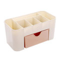 Miniatyrbillede 5 af 5: Plastisk kosmetisk arrangør makeup bordplade display case desktop kosmetisk boks med lille skuffe multifunktionel skrivebord make (Pink)