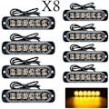 Pikkukuva 1 / 5: Hätävilkku, 8 kpl 6 LED:n keltaista vilkkuvaa lamppua, 12/24V varoitusvilkut autoon