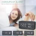 Miniatyrbild 3 av 5: LED Väckarklocka, Digital Träklocka, Multifunktionell Väckarklocka, 3 Separata Alarm, Röst- & Beröringsaktiverad, Temperatur