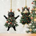 2-pack katt-julhängen – dubbelsidigt tryck för gran & bil