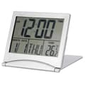 Digital LED väckarklocka med kalender, termometer, snooze-timer, hopfällbar resebordsklocka för hemmakontor, resor, silver