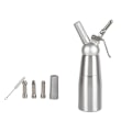 Miniatyrbillede 1 af 5: 500 ml Flødeskumssifon/Pisk af Aluminium med 3 Dekorationsdyser i Rustfrit Stål og 1 Rengøringsbørste, Lækagesikker