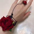 Miniatyrbilde 4 av 5: Gotisk blonderarmbånd med finger ring rose blomst slave armbånd Lolita fest sele håndkjede for kvinner brud jenter