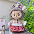 Miniatyrbild 1 av 6: /NC/58cm Zimomo Docka Vinyl Labubu Plysch Kläder Söt Klänning Outfit Kläder Endast Labubu 58cm kläder utan docka 58cm clothes without doll M christmas red plaid skirt suit