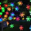 [RM]QQ-100 LED Solar Powered Snowflake Christmas Lights Outdoor, 39ft Solar Snowflake String Lights Waterproof