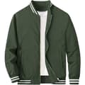 [RM]Men's Casual Stand-Up Collar Zip Jacket with Striped Pattern in Solid Color Green Green XXL