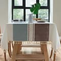 [RM]Rectangular Tablecloth Cotton Linen, Washable Tablecloth with Tassels Perfect for Rectangular Oblong Tables, Kitchen, Dining Room (140 x 220 cm, Blue Brown)
