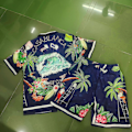 Pikkukuva 2 / 5: Casablanca Havaiji-rantakukkainen paitapuku kookospähkinäkuviolla, lyhythihaiset shortsit, yhteensopiva miesten ja naisten kanssa, topit ja t-paidat Army Green S
