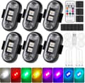 [RM]6 pcs Wireless LED Car Lights, 8 Colors Waterproof Car Turn Signals with Remote Control, USB Rechargeable Anti-Collision Strobe Drone Light
