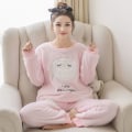 Miniatyrbild 3 av 4: Dam Vinter Flanell Pyjamas Set Söta Tryckta Mjuka Långärmade Topp Och Byxor Loungewear För Kvinnor Flickor Nattkläder Pink Owl L