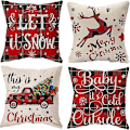 Miniatyrbillede 1 af 5: 4-pak Merry Christmas Design Pudebetræk Pyntepude Til Sofa Juleværelsesdekorationer 18 X 18