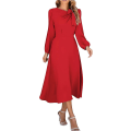 Pikkukuva 1 / 5: Naisten plus-kokoinen mekko, yksivärinen, pyöreä pääntie, A-linjainen, pitkähihainen midi-mekko, mekot S-2xl XL