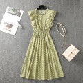 Miniatyrbild 2 av 5: Dam Polka Dot-mönstrad Klänning Plus Size Lång Klänning För Strandbruk Green And White Dots L