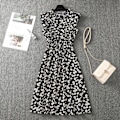 Miniatyrbillede 2 af 5: Dame Polkaprikket Kjole Plus Size Print Lang Kjole Til Strandbrug Black And White Flowers M