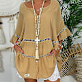 Miniatyrbilde 3 av 5: Dame Bomull Lin Hul Ut Ruffle Pullover Tunika Topper Bluse Skjorte Pluss Størrelse Khaki 4XL