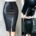 Miniatyrbild 3 av 5: Dam Pennskirt i PU-Läder, Mode, Knälång, Midi, Bodycon, Plus Size M