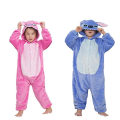Miniatyrbilde 1 av 2: Stitch Blå Rosa Barn Onesize Kostyme Hettegensere Pyjamas Blue 120CM-130CM