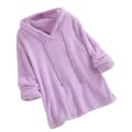 Miniatyrbillede 1 af 5: Plus Size Efterår Vinter Dame Langærmet Hætteklædte Plysset Fluffy Hættetrøjer Fleece Pullover Pyjamas Løs Purple XL